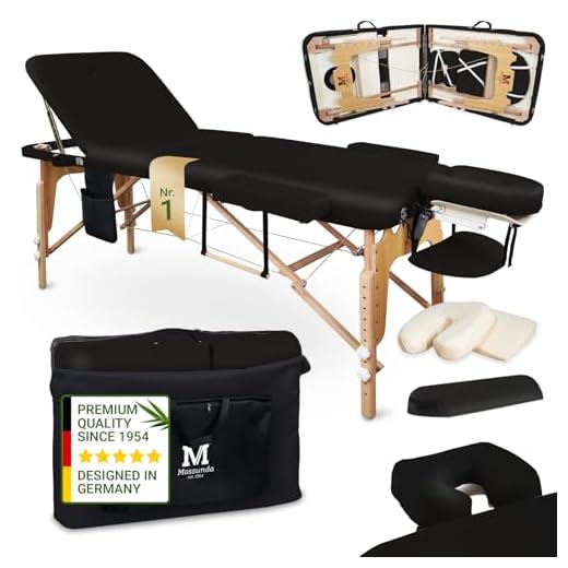 Massageliege Klappbar Höhenverstellbar Massagetisch Kosmetikliege Therapieliege Massagebett 3 Zonen Aluminiumfüßen Tragetasche Tragbar Größe: 185 * 60cm 6 MASSUNDA All Inkl Massage-Liege klappbar und höhenverstellbar – mobiler Massagetisch aus Vollholz inkl. Frotteebezug, Arm- und Rückenlehne, Nackenkissen, ergonomische Kopfstütze (schwarz)