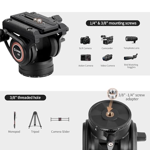Cayer K6 Fluid Head, 75mm Base Video Head 17.6 Lb Load for DSLR Camera - image 2