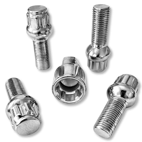 Juego de 4 cierres de llanta M14 x 1,5 x 28 mm, con cierre de bola R13, compatible con Audi Bentley Cupra, Ford Seat, Skoda, McLaren, Volkswagen, juego de 4 unidades plateadas