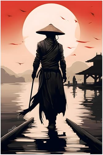 Poster Samouraï Ronin Contre les Murs Vides - Solution Déco Zen Grand Format 60x90