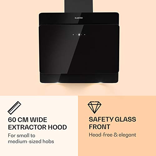 Klarstein Aurica afzuigkap - afzuigkap, afzuigkap voor wandmontage, 165 W, 620 m³ / h luchtafvoer, 3 vermogensniveaus, schakelbaar licht, incl. Montagemateriaal, 60cm, zwart - Image 4