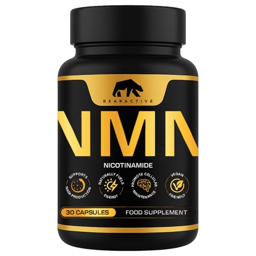 Bearactive NAD+ Nicotinamide 500mg 30 Capsules Supports Anti-Aging Energy Cellular Health & Longevity Sepismart SR Sustained Release Vegan NAD Supplements UK