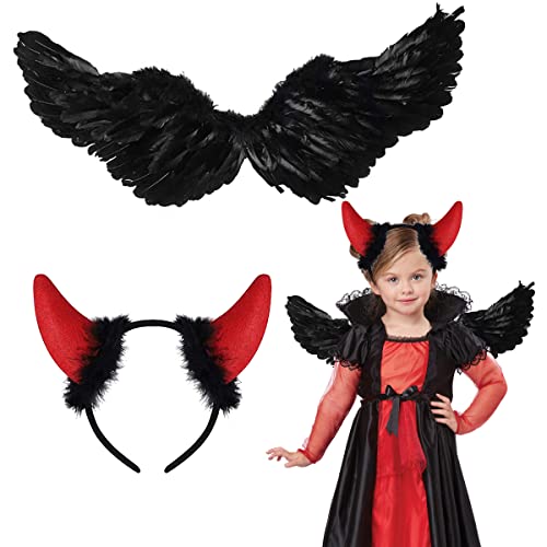 SET ALI D'ANGELO - Il set di accessori per costumi da angelo include 1 pezzo di ali d'angelo in piume e 1 pezzo di fascia in paillettes di piume. Puro angelo bianco o demone malvagio, come cosplayer sarai sotto i riflettori.