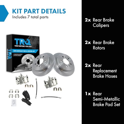 Image of TRQ Rear Brake Pad and Rotor Set Semi Metallic Rotors Calipers Hoses