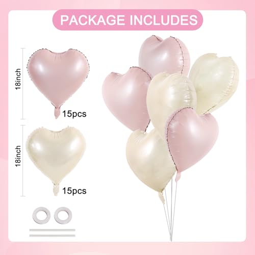 TONIFUL 30Pcs 18 Inch Pastel Pink Cream White Heart Balloons Valentine’s Day Heart Shape Foil Mylar Balloons Decoration for Valentine's Day Wedding Bridal Shower Anniversary Engagement Party Supplies by TONIFUL - Used condition - Image 2