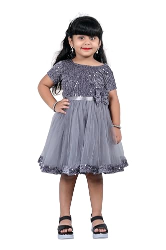 Image of Charming Girls' Kids Velvet & Net Frock with Knee-Length Short Sleeve A-line Round Neck Fit and Flare and Back Zipper Closure|Kids Dress for Baby Girls Birthday Outfit