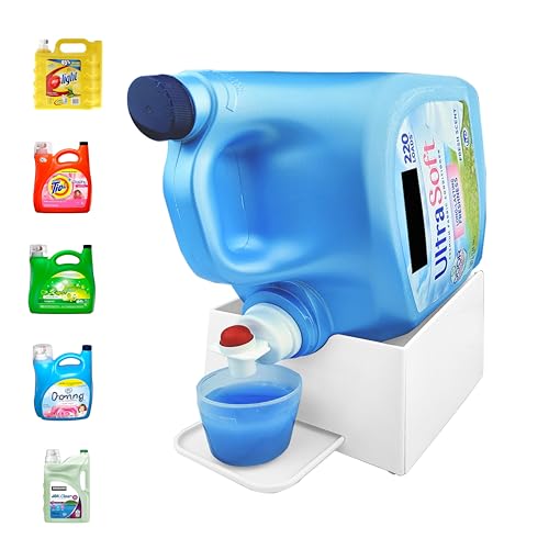 TidyFriend No-Spill Liquid Laundry Detergent Dispenser Holder, Laundry Soap Dispenser Holder with Drip Tray for Laundry Room Organization, Angled Downward Slope for Easy Pouring (No Strap, Ivory)