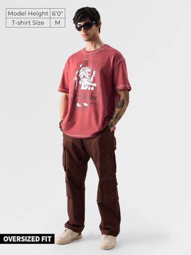 Image of The Souled Store Official Harry Potter: Gryffindor Gang Men and Boys Oversize Fit Half Sleeve Graphic Printed Cotton Maroon Color T-Shirt