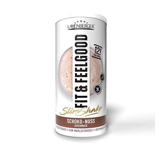 Layenberger Fit+Feelgood Slim Shake Powder, Mahlzeitersatz für 12 Portionen mit je 213 kcal (1x 396 g) - Schoko-Nuss
