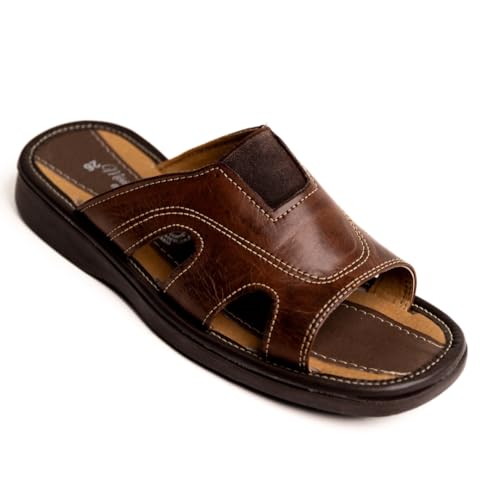 Mexico en la Piel Handmade Fisherman Leather Huaraches for Men - Moka Color, Open-Toe Slip-On, Breathable, Lightweight, Made in Mexico, Sizes 7US to 13US