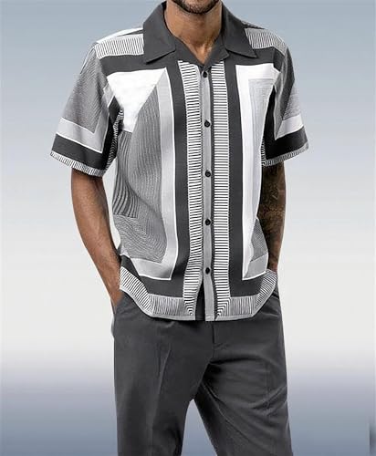 TIFIYA Men's Fashion 2 Piece Dress Shirts Leisure Suits Button Down Formal Long Pants Sets S-5XL2