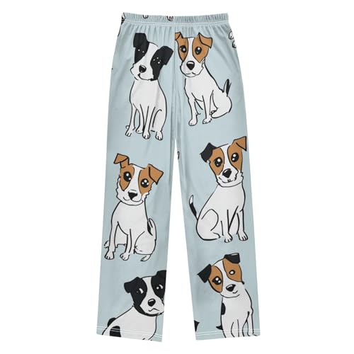 Jack Russell Dog Pattern Boys Long Pants Soft Trousers Elastic Waist Kids Lounge Bottoms with Pockets S-XL2