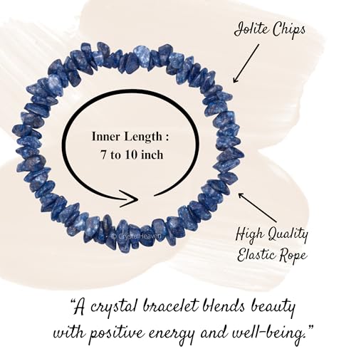 Image of Certified Iolite Bracelet for Women Men with Healing Crystal and Reiki Stone - Beautiful Gemstone Beaded Bracelet for Balance, Harmony & Positive Energy (Chips Stone Beads)
