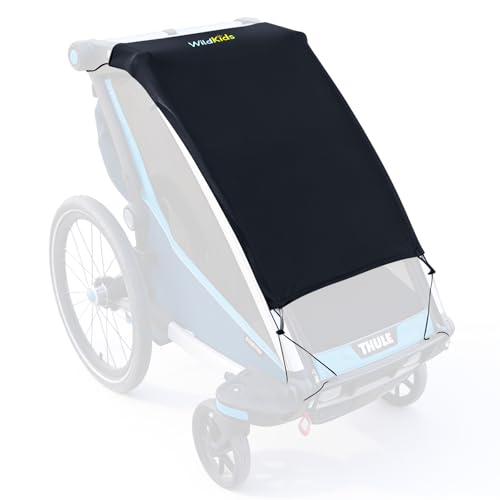 Wildkids Sonnenschutz für Fahrradanhänger(Einzel-Kinderanhänger) UPF50+ Sonnenschutz Zubehör mit Kordelzug verstellbar kompatibel mit Thule Kesser Hauck und weiteren Marken (70 × 50 cm)