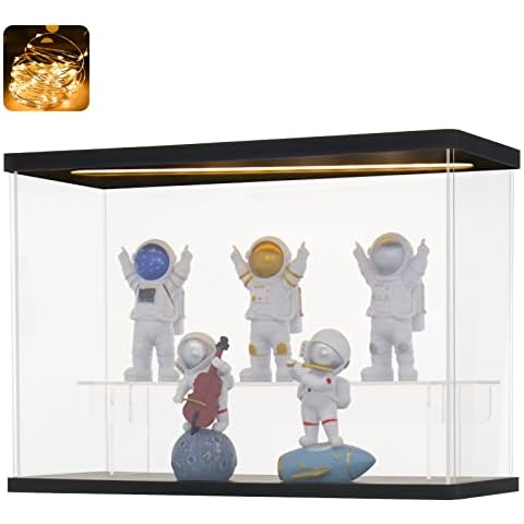 Huijintao Clear Acrylic Display Case with Led Light 2/3/4 Tier Assemble Box Organizer Dustproof Showcase for Toys Collectibles (2Tier 12.5×5×9inch;32x12x22cm) Cover