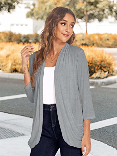 Image of Women Casual Lightweight Cardigan 3 /4 Sleeve Draped Open Front Soft Cardigans with Pockets