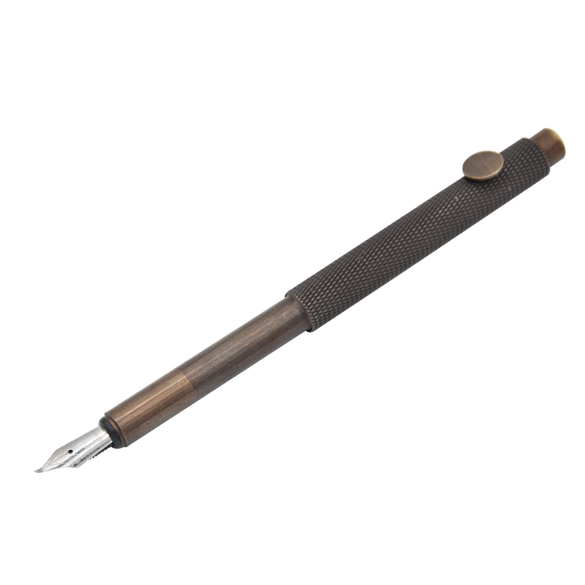 SIPLIV Handgemaakte messing houten vulpen korte alinea (85mm) Pocket Mini reispen met 20 stuks zwarte inktpatronen, bruine strepen