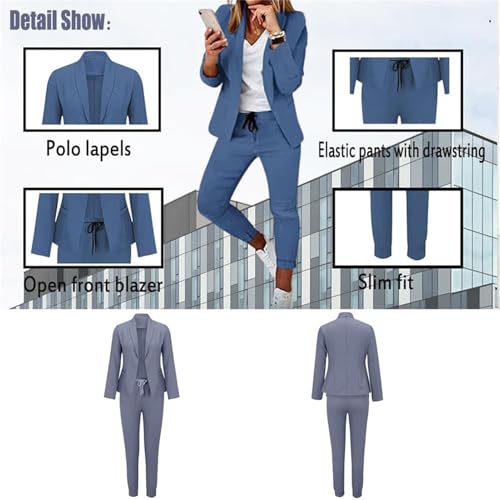 Plus Size Womens Casual and Business Suit Set, Solid Long Sleeve Blazer and Pencil Pant Sets Suits 2 Piece Set Business2