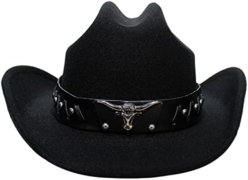 Black Cowboy Hats for Men & Women Cowgirl Hats with Hat Bands for Cattleman Western Hats