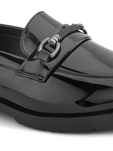 Image of STANPHORD Mens Loafers Men Brown Solid Leatherette petant Formal Office wear Wedding Slip on Moccasins Horsebit Loafers Shoes