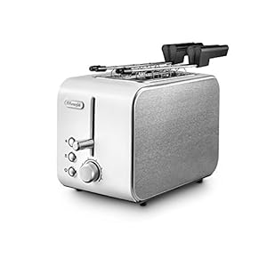 De'Longhi CTX2203.W Broodrooster met tang, progressieve controle van de roostergraad, 3 functies, kruimellade, antislip voeten, vermogen 550 watt, kunststof, wit