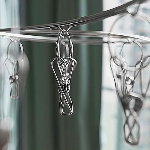 Rotatable Sock Hangers with Clips, 40 Clips Sock Dryer Hanger, 3mm Thick Stainless Steel Drip Hanger, Windproof Drying Rack Suitable for Baby Clothes, Underwear Sock Peg Hanger (3mm 40-clips)