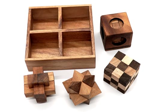 image for BSIRI Wooden Puzzle Box Set (4 Games) - Challenging Brain Teasers 3D P