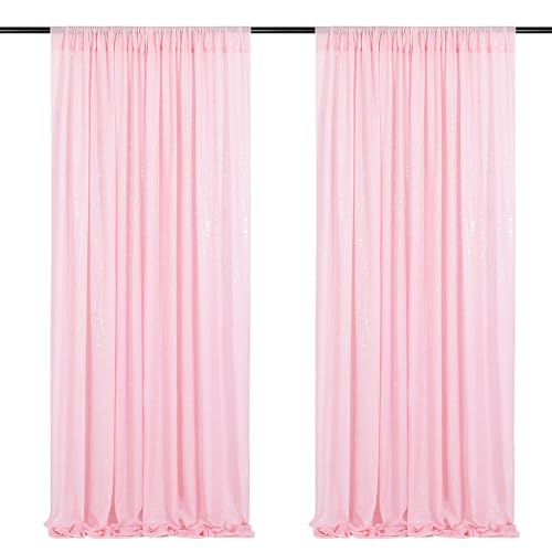 Image of Pink Sequin Backdrop Curtains-2 Panels 3FTx8FT Light Pink Backdrop for Wedding, Glitter Party Decorations Background Drapes for Birthday Party Anniversary Graduation Photo Booth Decor