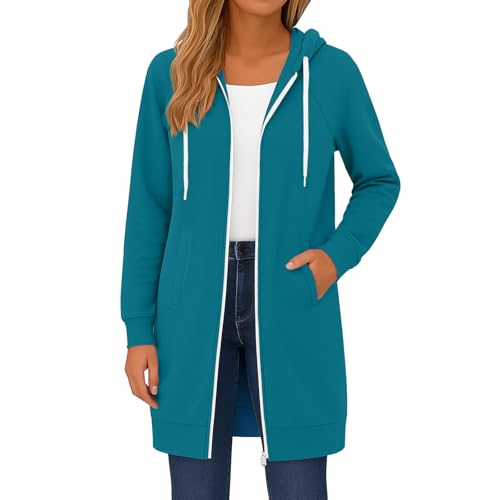 Womens Zip up Long Hoodies Double Zipper Tunic Sweatshirts Fall Light Casual Jackets Winter Fleece Coat with Hood2