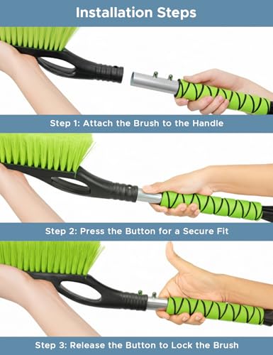 Image of Autovir 27 inch Snow Brush and Ice Scrapers for Car Windshield (3 Pack), Window | Snow Scraper with Ergonomic Foam Grip, Snow Removal for Car, Must Have Winter Car Accessories (Green, Blue & Pink)