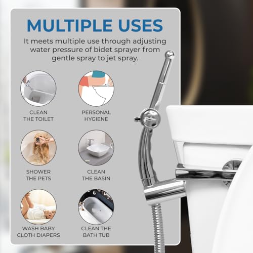 GenieBidet Sparkle Hand Held Bidet Sprayer - Includes Hybrid T Adapter & Stainless Steel Toilet Hose & Precision Knob/w Solid Brass Valve - Thumbnail 4