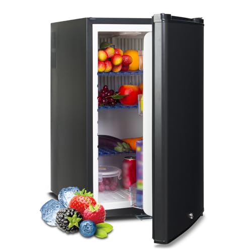 Smad Wohnmobil Kühlschrank 12V 230V, 50L, Camping Kühlschrank 12V 230V, Leiser Absorber Kühlschrank mit Schloss, Kühlschrank 12V, für Auto, Wohnwagen, Büro, Wendetür, Schwarz