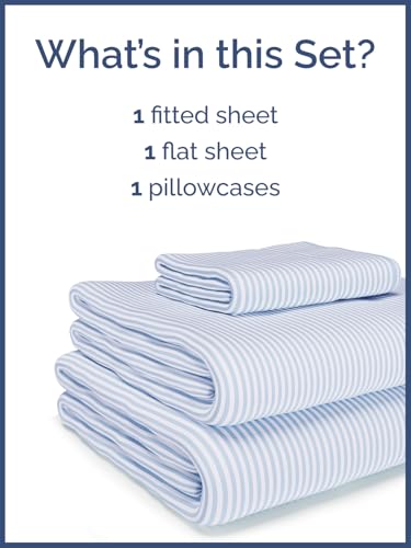 Image of Kids King Blue Stripes Bed Sheets - 4 Piece Kids Blue Stripes Sheet Set | Blue Stripes Themed Bedding, Ultra-Soft, Cute & Cozy, Breathable & Machine Washable, Bed Set for Boys, Girls & Teens, Comfy
