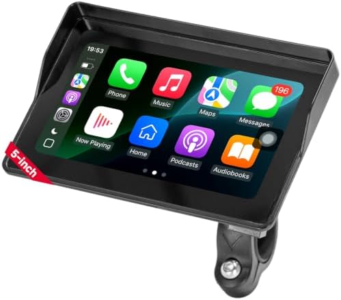 KEMIMOTO Motorrad Carplay Display 5 Zoll, Wireless Apple Carplay & Android Auto Kompatibel, Wasserdicht IP67 Motorrad Navi, Handschuh Bedienung, Automatische Helligkeitsanpassung,
