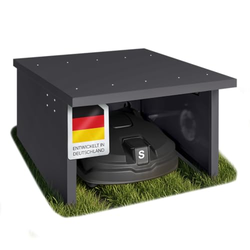 STEELSØN Drakon Mähroboter Garage Anthrazit Rasenmähroboter Überdachung aus verzinktem Metall Rasenroboter Haus mit Pultdach Rasenmäher Garage UV-/wetterbeständig für gängige Roboter Modelle