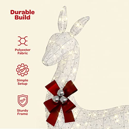 Impressive Reindeer Christmas Decoration Family [Set of 3] Large Lighted Christmas Deer Outdoor Decoration Display with 365 LED Lights all-weather (Buck/Doe/Fawn) With Red Bows/Tie-Down Stakes - White