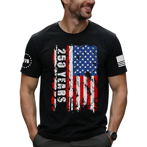 XLIEVO 250 Anniversary USA Shirt Mens: American Flag 4th of July Independence Day Costumes Crew Neck Short Sleeve T-Shirt