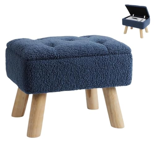 LIANTRAL Kleiner Fußhocker Ottomane mit Stauraum, Fußhocker aus Kunstteddyfell mit Holzbeinen, rechteckiger Ottoman mit gepolstertem Sitz für Wohnzimmer, Schlafzimmer,Eingangsbereich,Büro - Dunkelblau LIANTRAL Kleiner Fußhocker Ottomane mit Stauraum, Fußhocker aus Kunstteddyfell mit Holzbeinen, rechteckiger Ottoman mit gepolstertem Sitz für Wohnzimmer, Schlafzimmer,Eingangsbereich,Büro - Dunkelblau