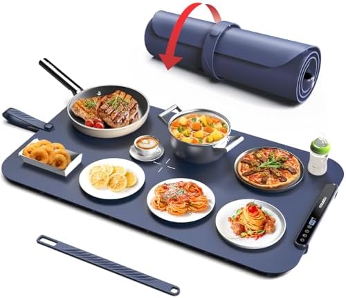 Food Warming Mat, iTRUSOU 27.5x16'' Electric Warming Tray with 7 Temp-Settings, Switchable Fahrenheit/Celsius, 99h Timer, Foldable Food Warmer Keep Food Warm at Buffet, Party, Sabbath, Daily Use