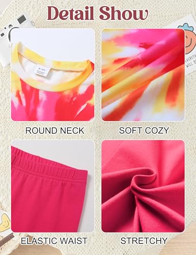 Image of Teen Girls Clothes 2 Piece Colored Tie Dyer Girls Summer Outfits Short Sleeve Fashion Printed T-Shirt and Pants