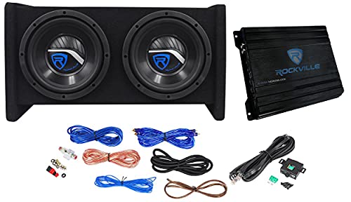 Rockville RV8.2A 800 Watt Dual 8' Car Subwoofer Enclosure+Mono Amplifier+Amp Kit