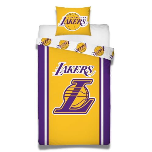 Character World Parure de lit Lakers 155x220, NBA Équipe Los Angeles Lakers en Thème Basket-ball, 100% Coton, Housse de Couette 155x220, Housse de Coussin...