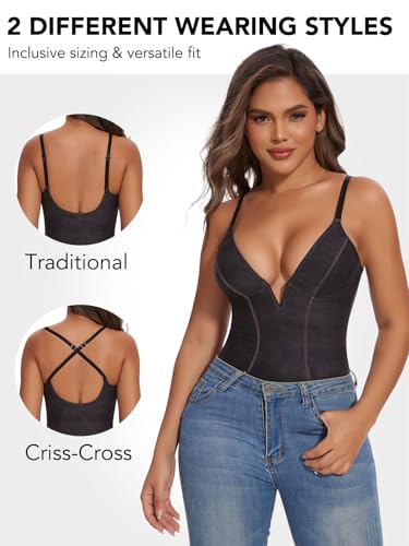 Image of SHAPERIN Bodysuit for Women Shapewear Tummy Control Deep V Neck Plunge Sleeveless Backless Thong Body Suit Tank Top