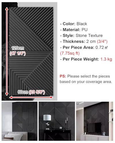 Panneaux muraux 3D revêtement intérieur en PU imitation pierre noire Vibeo - 7