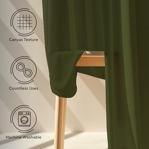 Image of Encasa XO Window Cotton Curtains, Light Filtering Drapes Leaf Green