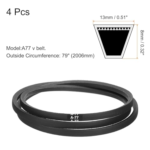 Image of uxcell 4pcs A77 or 4L790 Classic Wrapped Rubber V-Belt, 77 inch(1956mm) Inside Circumference, A Profile V Belt