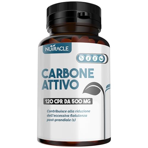 Nutracle Carbone Attivo Vegetale 120 compresse da 500mg - Integratore contro Gonfiore Addominale e Gas Intestinale Flatulenza per Uomo e Donna - Made in Italy (120 compresse (1 Confezione))