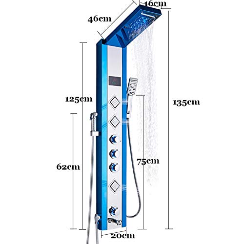 Panel de Ducha Termostático en Torre de Acero Inoxidable con Sistema LED y 5 Funciones, Hidromasaje Único y Ducha Cascada miniatura 3