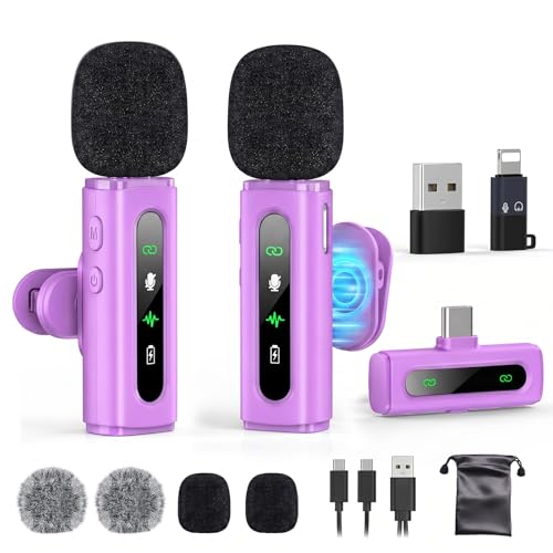 Image of USB C Lavalier Microphone Wireless Mini Mic for Type-C Android Phone /Tablet /PC Video Recording Clip-on Mics with Rotatable Clip&Denoise Recording, Ideal for Vlog Tiktok Youtube Content Creator, Purple