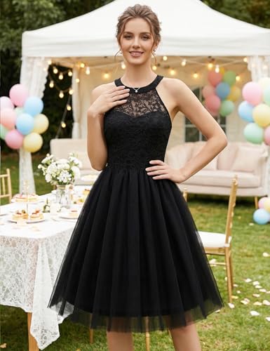 Image of Dressystar Women's Sequin Short Prom Dress Sparkly Halter Tulle Cocktail Party Homecoming Dresses
